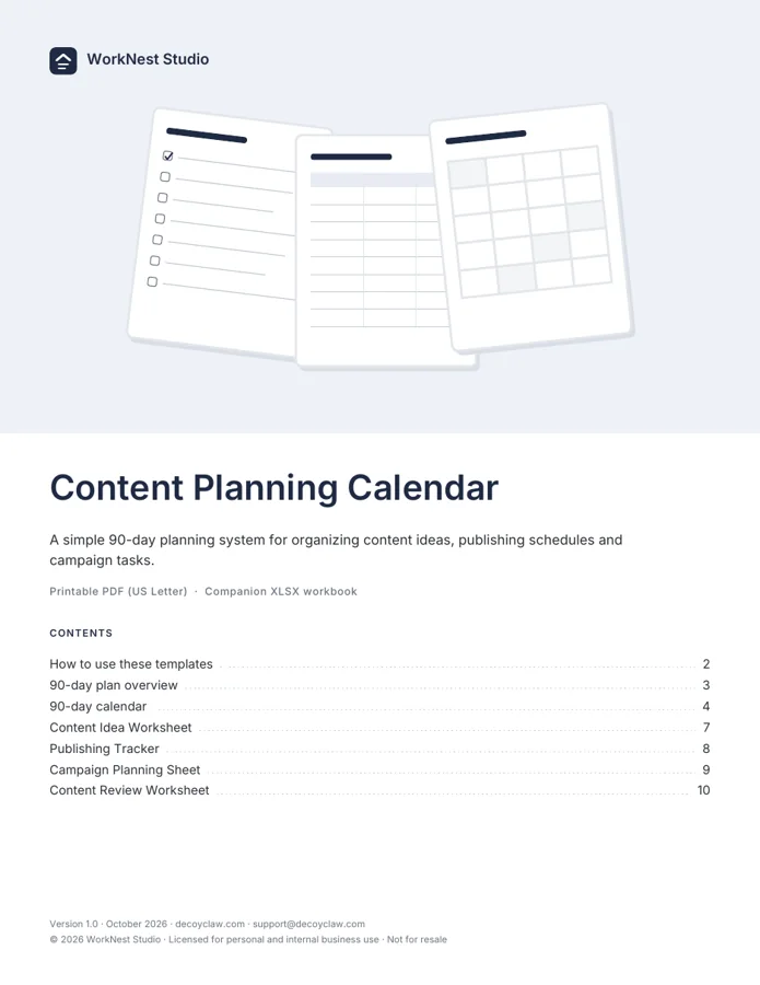 Content Planning Calendar, page 1