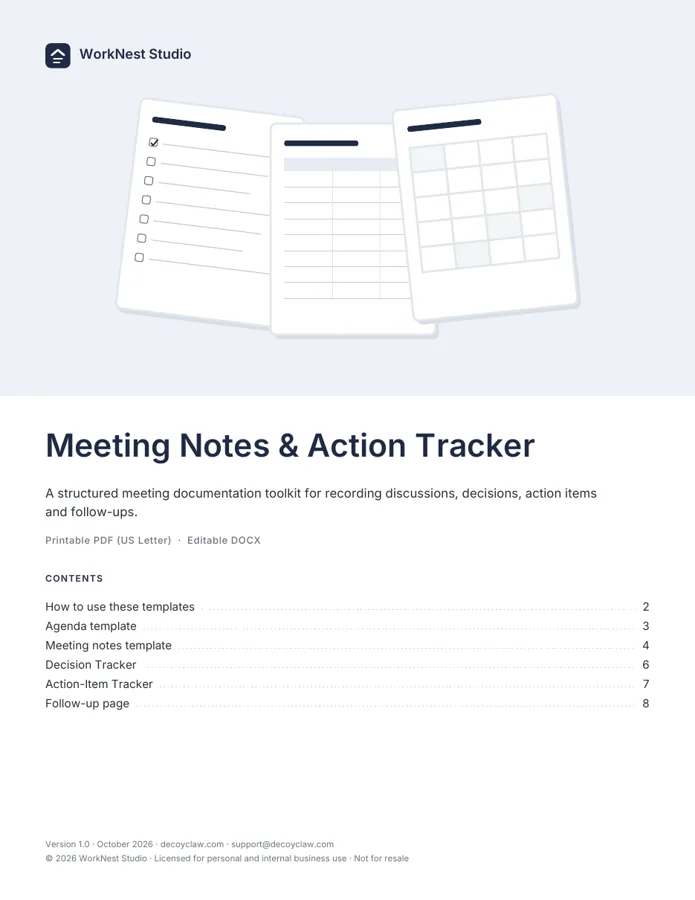 Meeting Notes & Action Tracker, page 1
