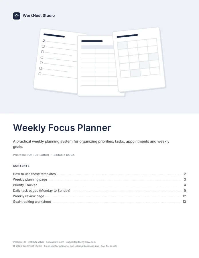Weekly Focus Planner, page 1