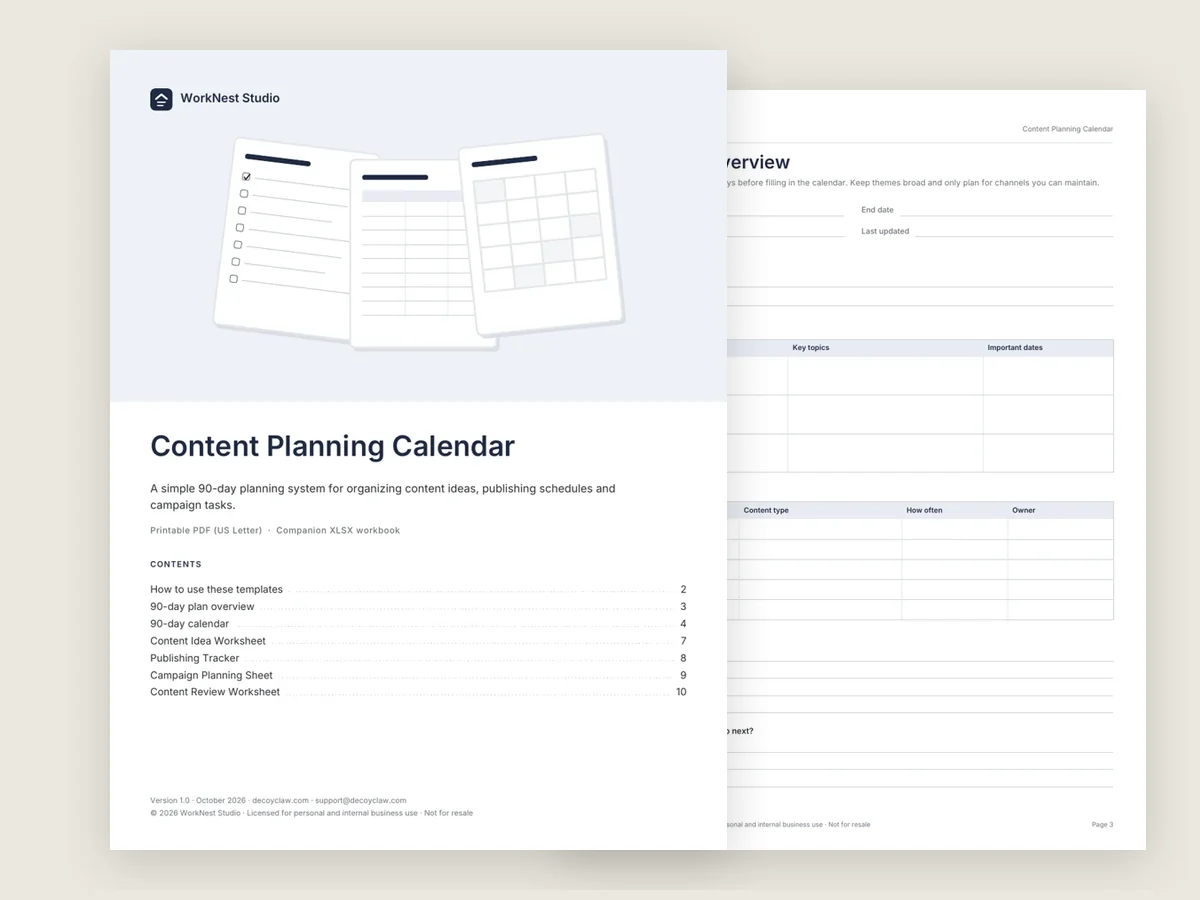 Pages from the Content Planning Calendar