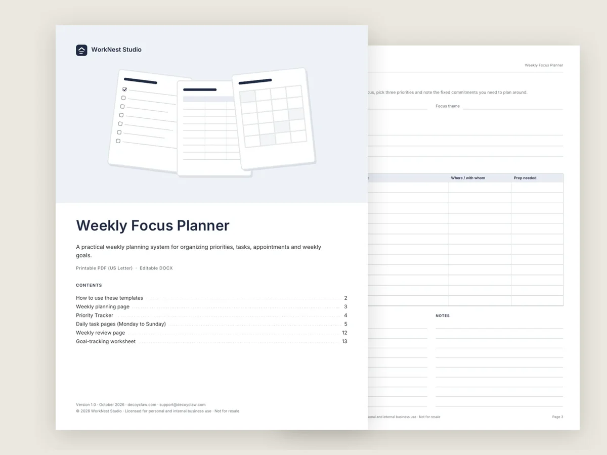 Pages from the Weekly Focus Planner